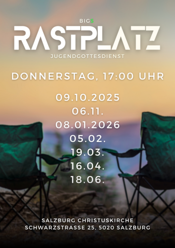 Rastplatz Plakat mit folgenden Terminen: 09.10., 06.11., 08.01., 05.02., 19.03., 16.04., 18.06.