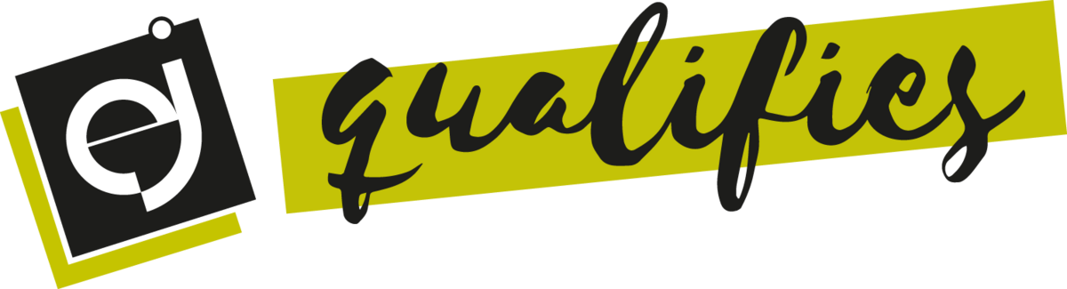 Logo mit Schriftzug EJ Qualifies. in den Farben der Evangelischen Jugend - weiß, grün, schwarz